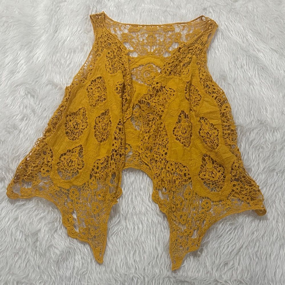 Lapis Mustard Yellow Lace Vest